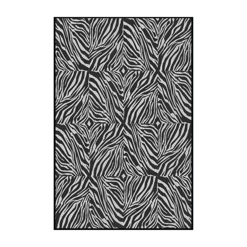 Tapis noir à imprimé animal, Rectangle 5 pi x 8 pi