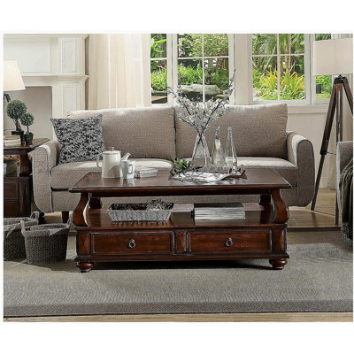 Walnut Wood Four-Drawer Coffee Table with One Shelf