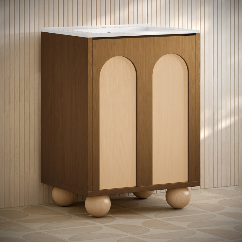 Ensemble de meuble-lavabo autoportant 24 po Plaisir II, Blanc, Chêne brun