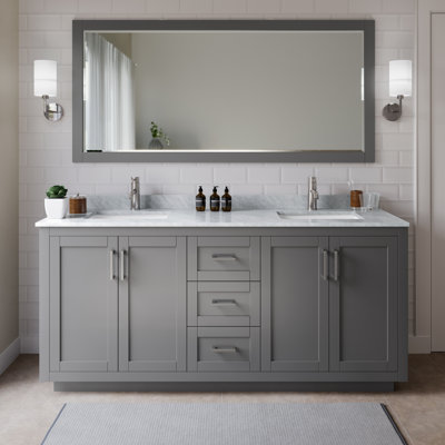 Miranda 72" Freestanding Double Bathroom Vanity with Marble Top with 70" Mirror