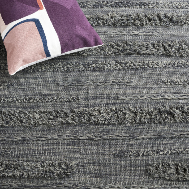 Charcoal and Ivory Hand-Knotted Wool and Cotton Rug, 4' x 6'