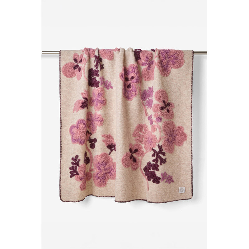  Boiled Wool Jacquard Throw Blanket, Pink/Peony/Bordeaux/Beige