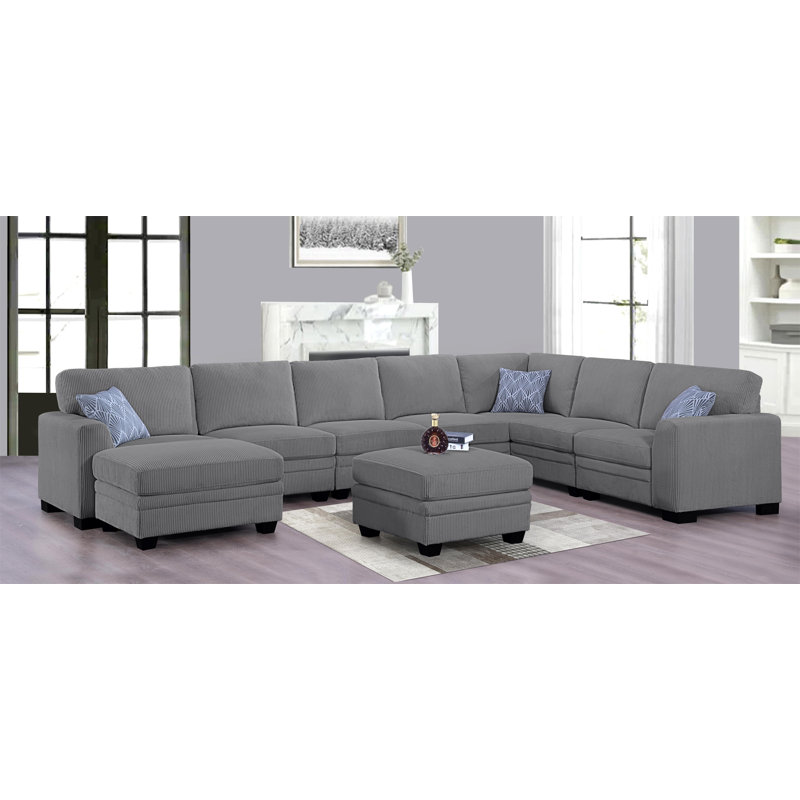 Canapé modulaire réversible en U Keshvi, Velours côtelé gris