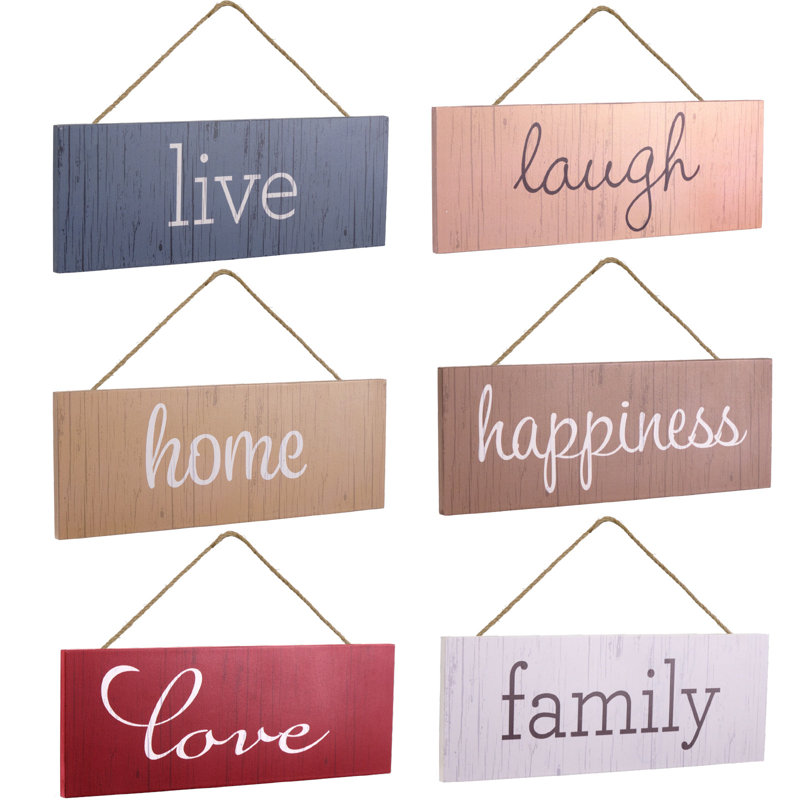 Enseigne Excello Global Products Sawtooth (maison, famille, amour, rire, vie, bonheur) - brun / rouge / bleu marine