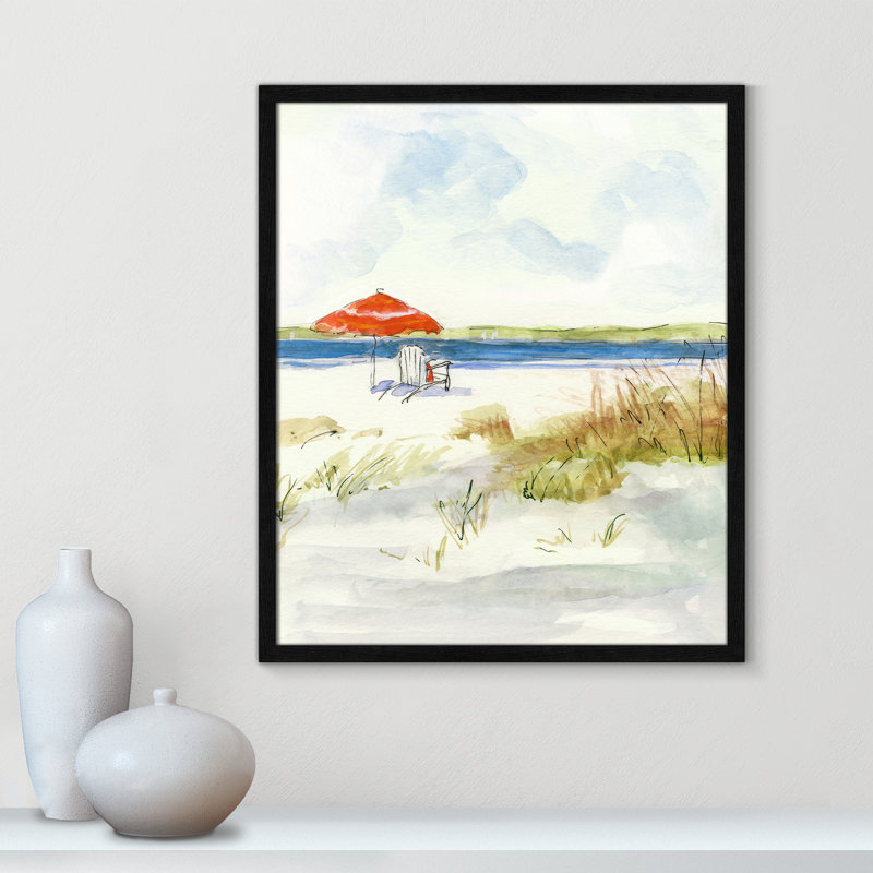 S Croquis de plage I - peinture encadrée, Cadre noir, H 15 po x l 13 po x P 0,75 po