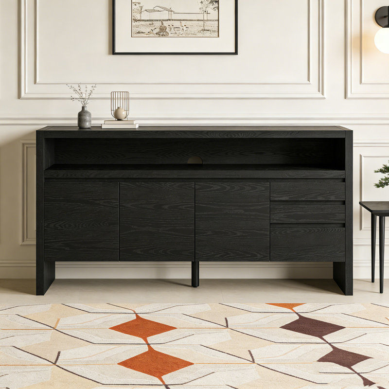 60" 3-Door Sideboard with 3 Drawers, Black
