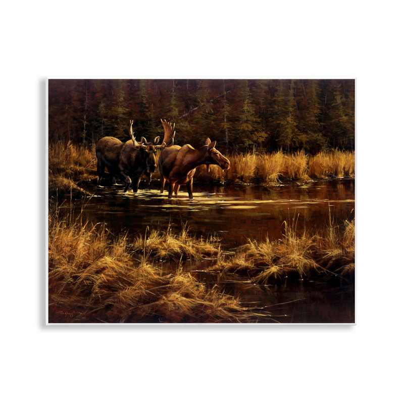 Moose Pair at Stream Wall Plaque, design by Paco Young