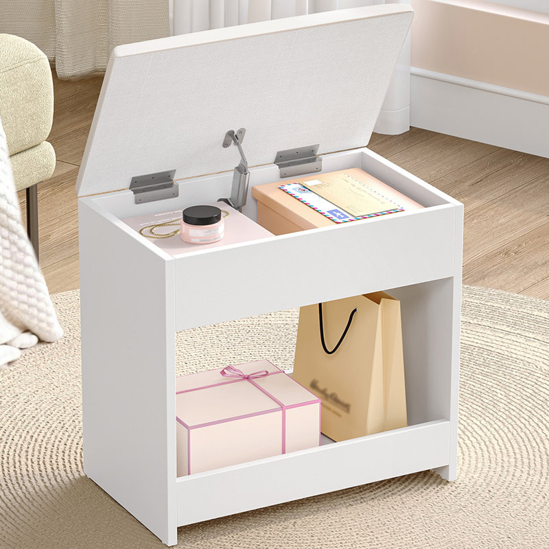 Dressing Table Stool with Hidden Storage, Soft Padded Vanity Stool, Makeup Chair with Non-Slip Foot Pads for Dressing Room, Bottom Storage, Bedroom, Entryway, White 