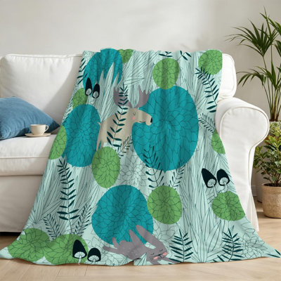 Green Ultra Soft Flannel Fleece Throw Blanket,Seamless Forest Single-Sided Print