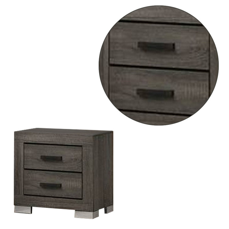 Table de chevet en bois 22 po avec 2 tiroirs Semih, gris foncé