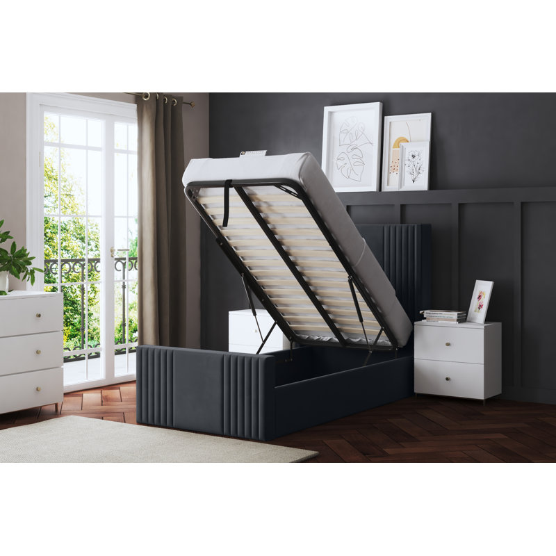 Elara Winged Ottoman Panel Bed with Headboard, Grey, Single (3')