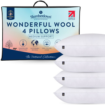 Slumberdown Wonderful Wool Pillow - Medium Support, Naturally Breathable
