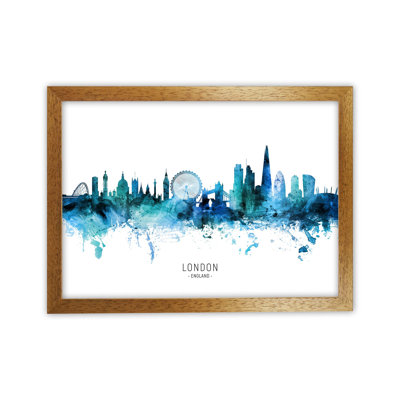 London England Skyline Blue City Name by Michael Tompsett - Print