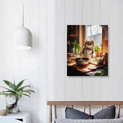 Beige Funny Cooking Cat Poster Catful Aesthetic Kitchen Decor Quirky Cat Lover Gift, 16 x 20