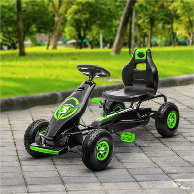 Aosom Kids Pedal Go Kart Ride-On Toy With Ergonomic Comfort, Pedal Car With Tough, Wear-Resistant Tread, Go Cart Kids Car With Suspension System, Safety Hand Brake, Ages 5-12