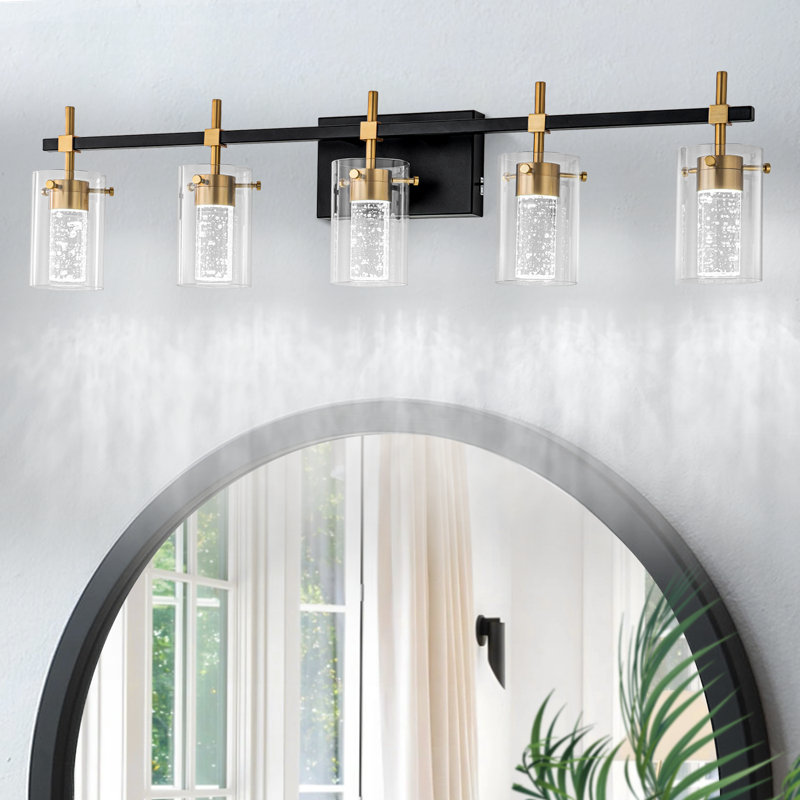 Luminaire de salle de bain mural à intensité variable avec 3 modes de couleur, 5 lumières, Doré