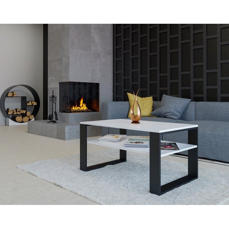 Jrake Sled Coffee Table with Storage, Black, White