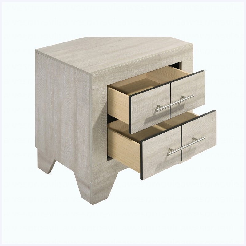 Rustic Cream 2-Drawer Nightstand Bedside Table