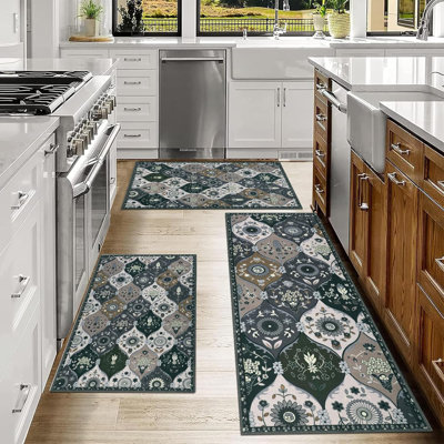 Sets of 3 Moroccan Trellis Kitchen Rug Non Slip Washable Kitchen Mats
