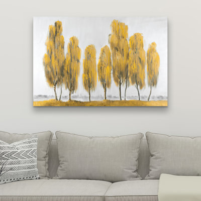 Seven Abstract Yellow Trees - Contemporary Canvas Art for Home