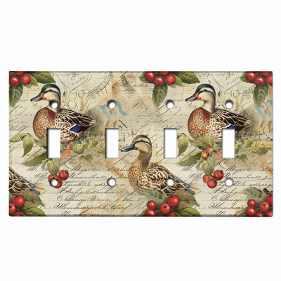 Metal Light Switch Plate Cover; US Standard Size 4 Gang Toggle - Vintage Duck and Berries