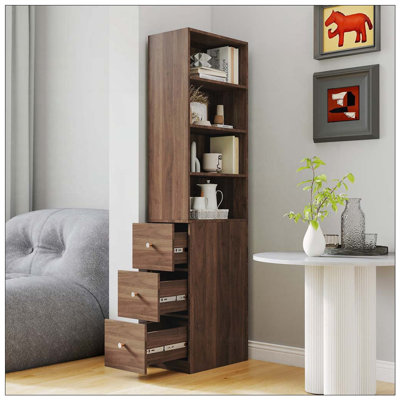 Armoire de rangement haute avec 3 tiroirs et 4 tablettes