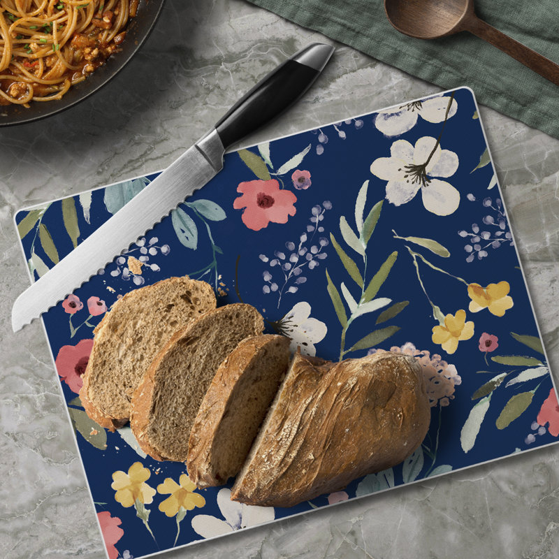 Planche à découper en verre trempé 3 mm x 8 po Blue Meadow Floral