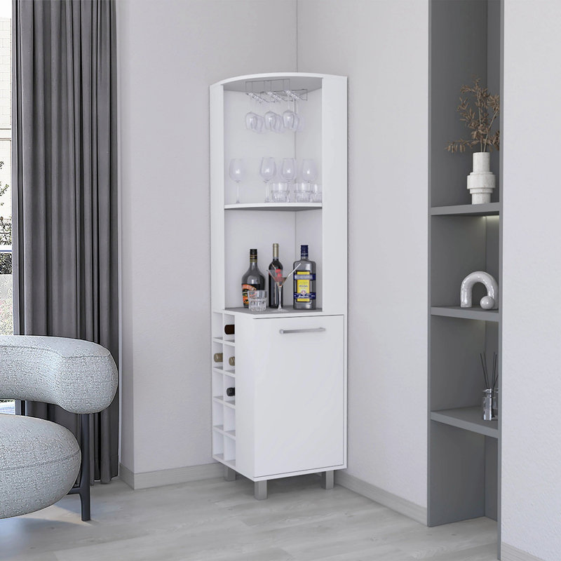 Bar d'angle avec porte-verres et porte-bouteilles, Blanc