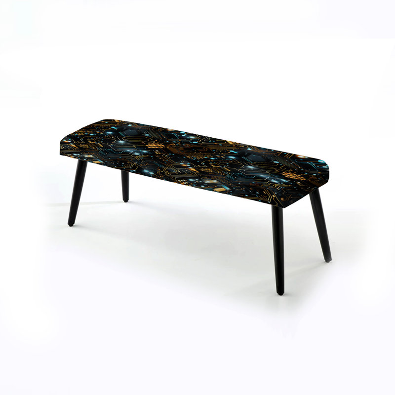 Futuristic Computer Microprocessor Dreams - Geometric Upholstered Black Bench