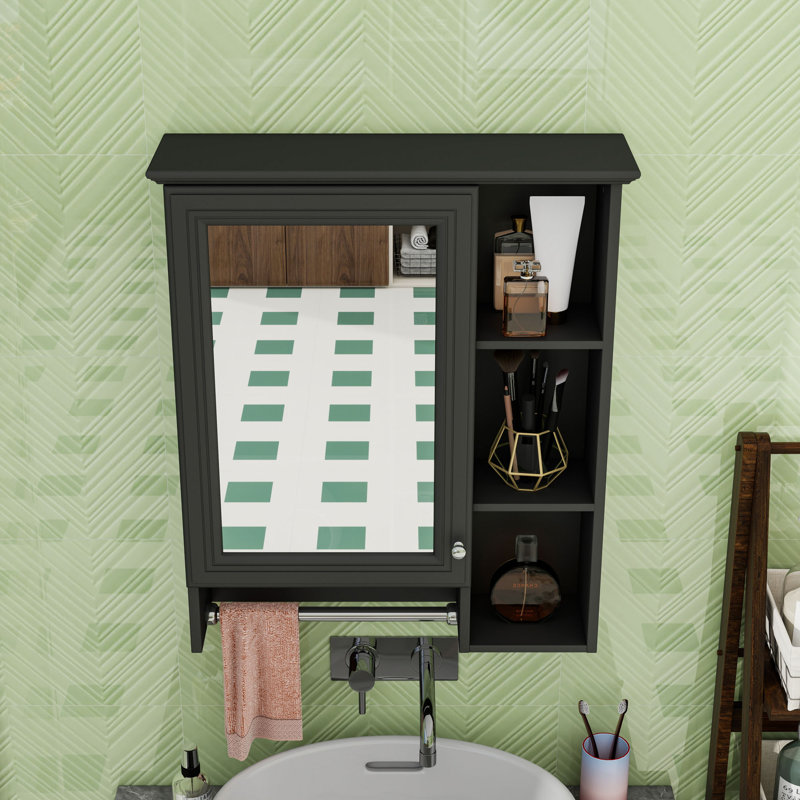 Armoire à pharmacie élégante avec tablette réglable et barre à serviettes, Noir