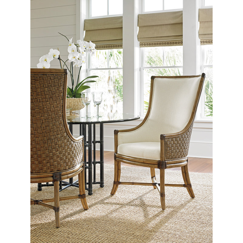 Ivory and Rattan High Back Arm Chair