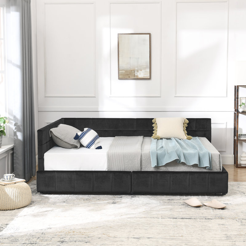 Full Size Storage Upholstered Tufted Bed Frame, Sofa Bed Frame With Comfortable Backrest And Armrests, Full Size Bed For Bedroom, Living Room,Velvet,