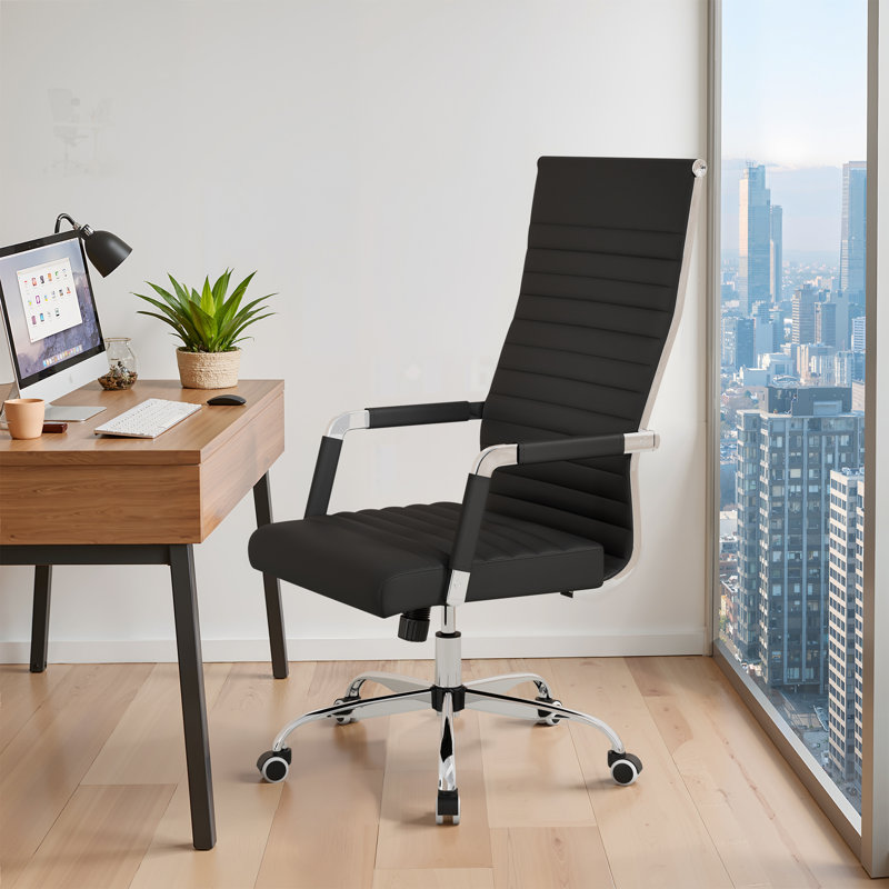Fauteuil de conférence en cuir synthétique à haut dossier, Noir
