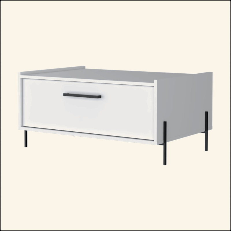 Table basse blanche avec porte rabattable, Blanc