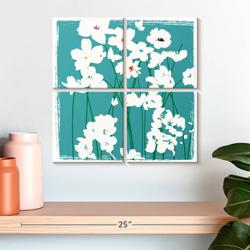 Turquoise Flowers, 18" H x 18" W