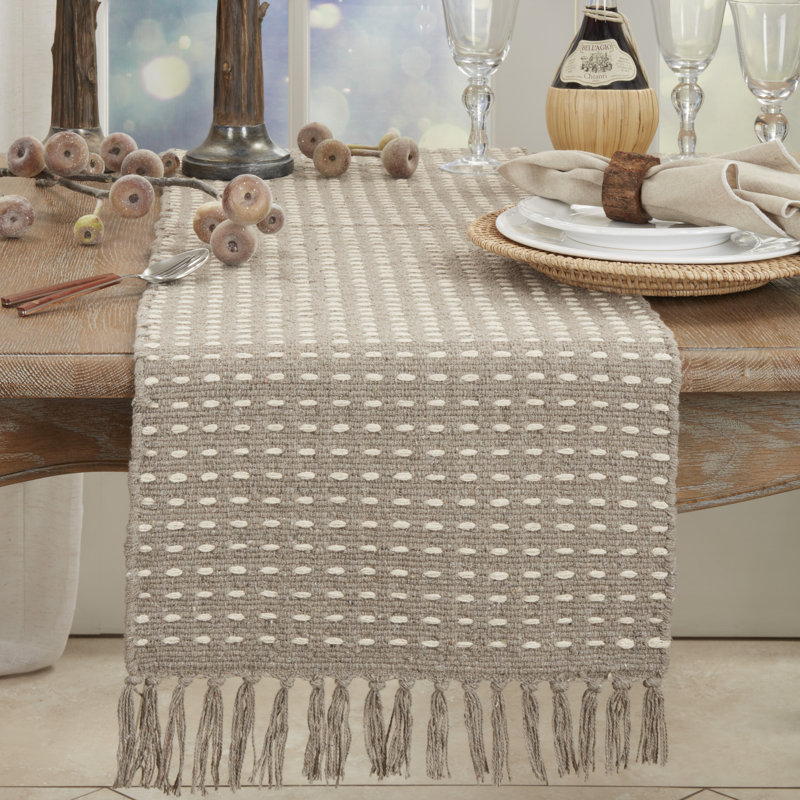 Dashed Woven Table Runner, 54" L x 16" W, Grey