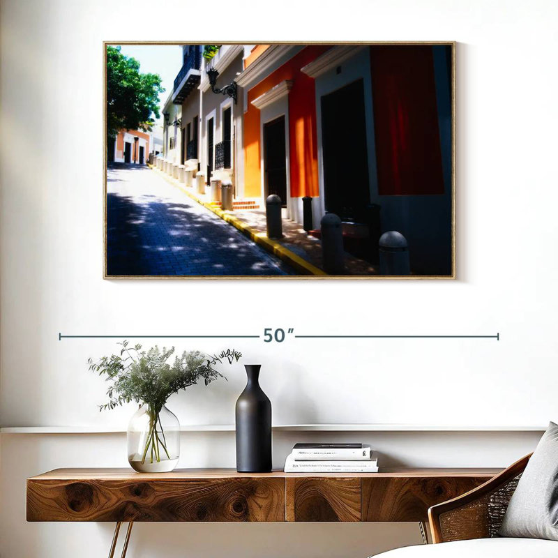 Rue De Sol, San Juan, Porto Rico, 40 po x 27 po, Cadre flottant en bois naturel