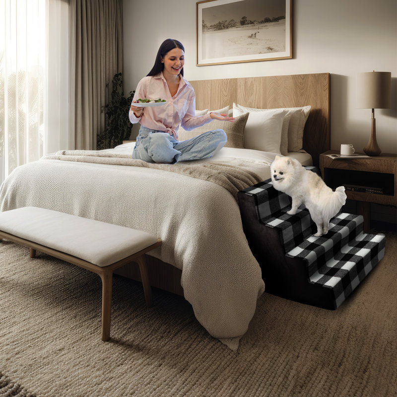 Black and White Plaid High-Density Foam Pet Stairs