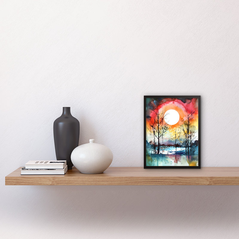 Addilynne Abstract Sunset Landscape Watercolour Countryside Autumn - Single Picture Frame Print