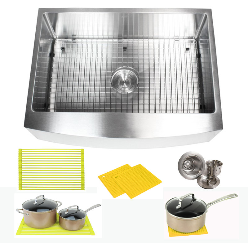 CozyBlock 30'' L Farmhouse / Apron Single Bowl Stainless Steel Kitchen Sink
