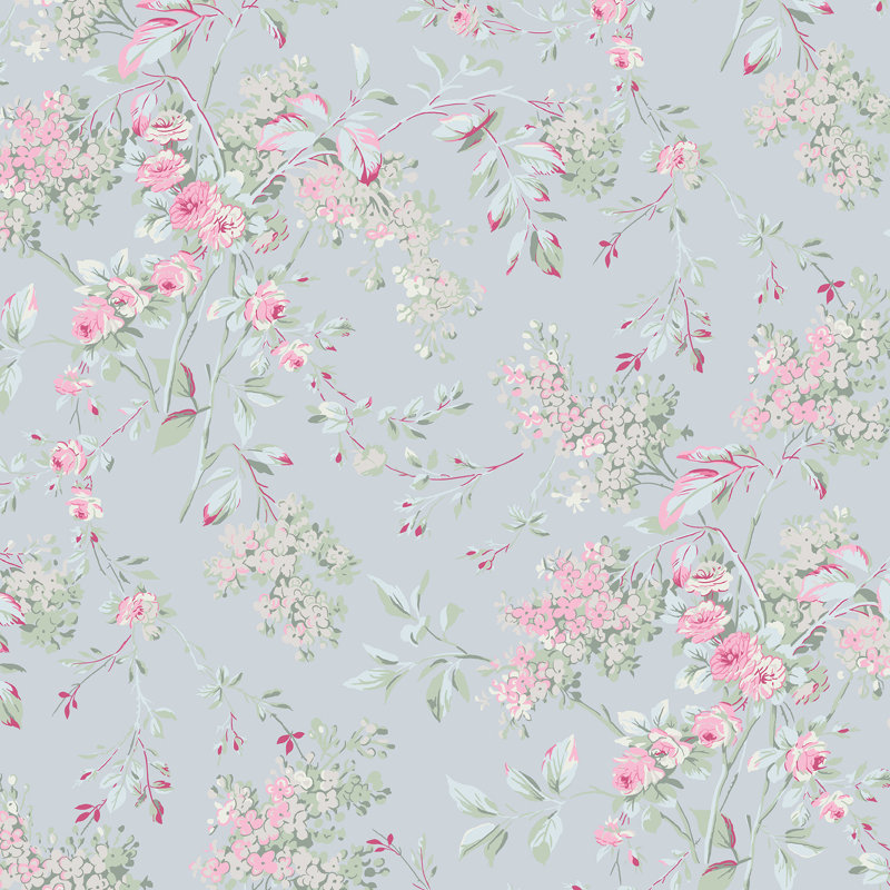 by Rachel Ashwell Chelsea Floral 10m x 52cm Wallpaper Roll, Blue