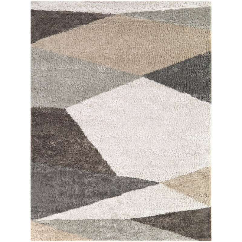 Brennan Cream Modern Geometric Area Rug, Rectangle 5'3" x 7'