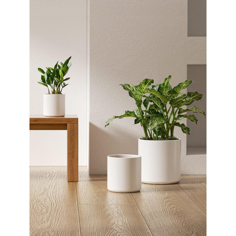 Ceramic Pots For Plants, Indoor Plant Pots, Modern Planters For Indoor Plants Home Office, Cylinder Round Planters With Drainage Hole And Plug, Set Of