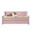 Twin Pink Velvet Daybed With Roll-out Trundle - Upholstered, Wooden Legs, Modern Stylish Design