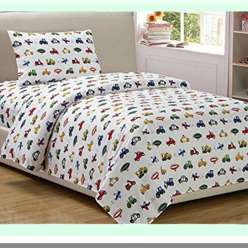 Transportation Adventure Twin Sheet Set - Police Cars, Construction Trucks, Airplane - 3pc New