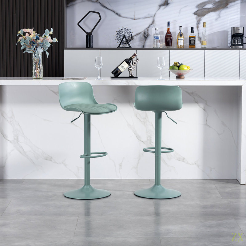 Ensemble de tabourets de bar 2 tabourets de bar pivotants à hauteur réglable avec dossier, chaises d'îlot de cuisine en cuir polyuréthane sans accoudoirs, grande base robuste pour la maison / le bar / le restaurant