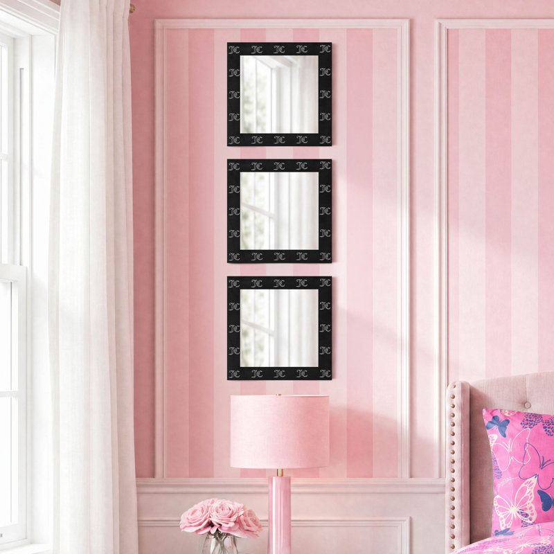Miroir mural Juuche Couture, Black with Silver Rhinestones