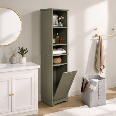 Armoire de rangement pour salle de bain de 64 po de hauteur pour petit espace, armoire sur pied pour salle de bain, bureau à domicile, 4 tablettes réglables et panier à linge, espace de rangement caché pour vêtements, gris
