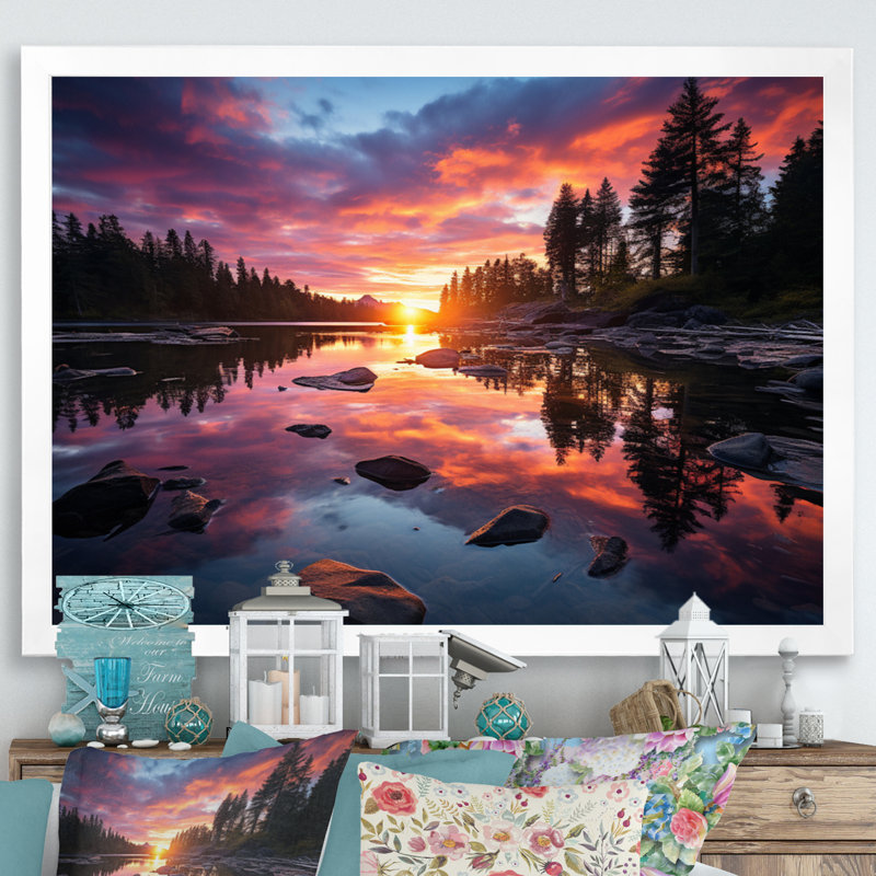 Riverside Charm - salon d'art mural Lakes & Rivers, H 30 po x l 40 po x P 1,5 po, Cadre simple blanc