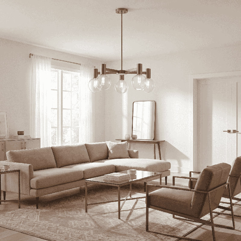 Lustre linéaire moderne en laiton à 5 lumières Rorem, Laiton, 5 lumières